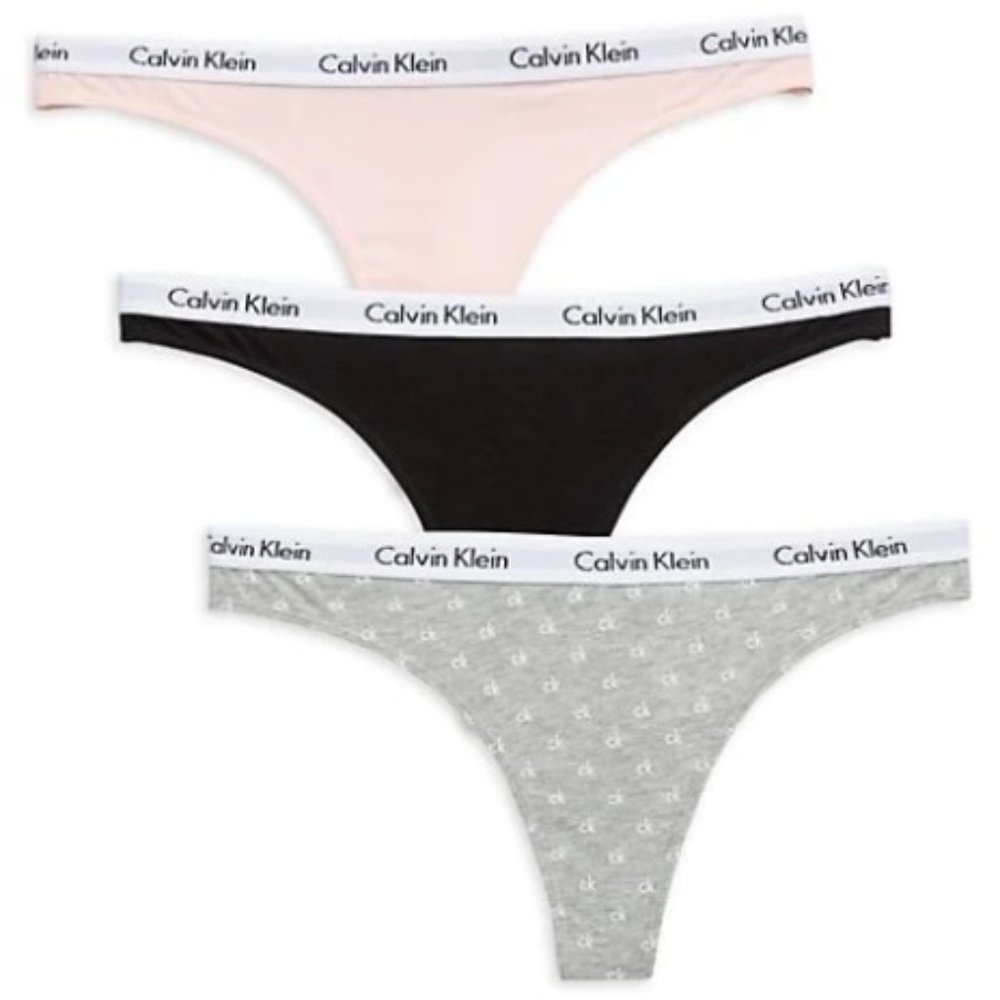 NWT Calvin Klein 3 pack Carousel thong panties L MSRP $33 Pink / Grey